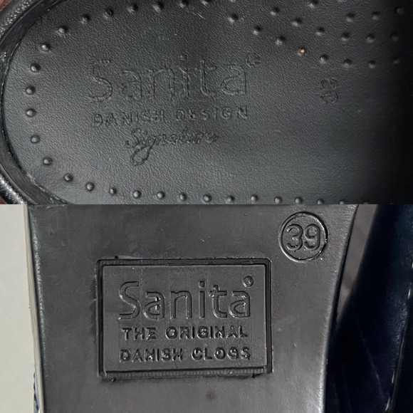 Sanita Women’s Blue Shimmer & Black Leather Professional Bottom Clogs Size 8 - Picture 11 of 12